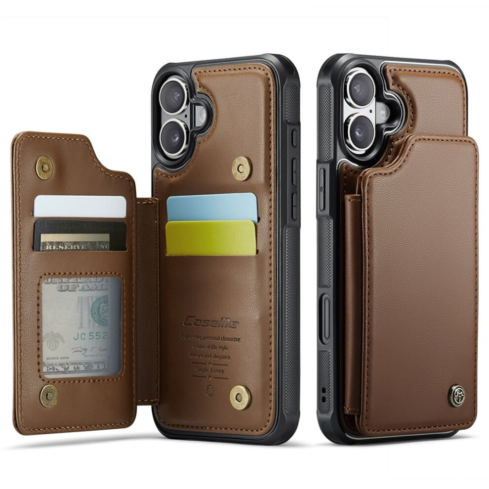 Caseme Leather Iphone 16 Case With Card Holder, Rfid Blocking, Kickstand & Magnetic Clasp Â 6.1" Brown 9485826658801