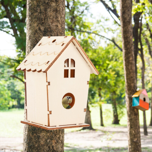Ημιτελή ξύλινα σπίτια πουλιών, ζωγραφική DIY, δημιουργική φωλιά πουλιών, ξύλινο 2