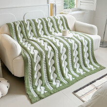 Double Sided Comfy Faux Feather Yarn Throw Blankets For Couch,Lightweight Cable Knitted Blanket For Sofa Chair Bed(51"63",Mint Green)