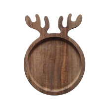 Christmas Wooden Serving Platter with Antler Handles – Decorative Food Tray for Appetizers, Snacks, Fruit; Ideal Wedding, Housewarming Gift