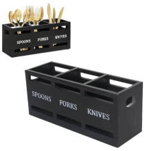 3-Slot Utensil Holder - Wooden Cutlery Organizer for Countertop, Fork Spoon Storage Block for Kitchen