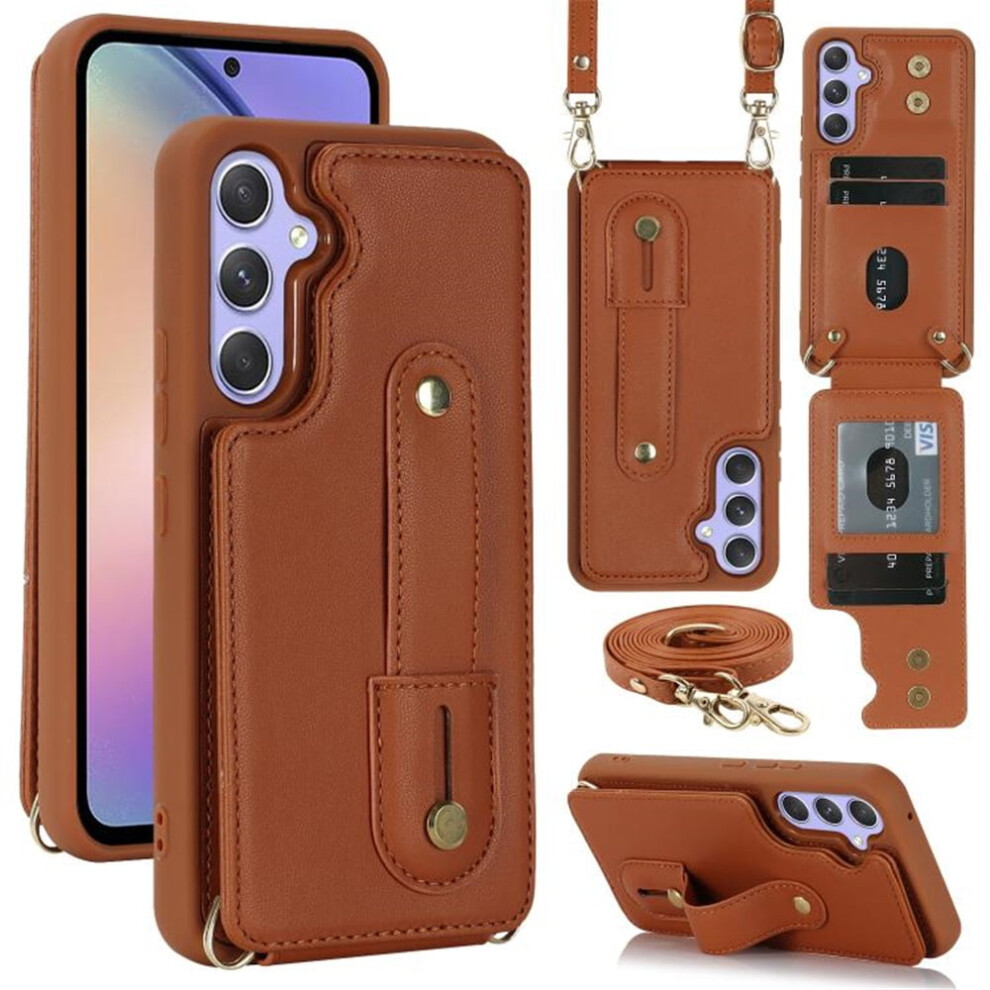 Compatible With Samsung Galaxy S24+/S25+ 5G Pu Leather Flip Wallet Case With Wristband, Card Slots & Detachable Crossbody Â Brown 9193271856443