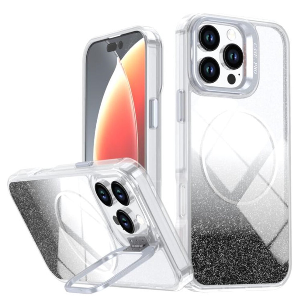 Slim Magnetic Case For Iphone 16 Pro Max 6.9", Glitter Gradient, Magsafe Compatible, Shockproof Hard Back + Soft Tpu Bumper, Black 9193271856788