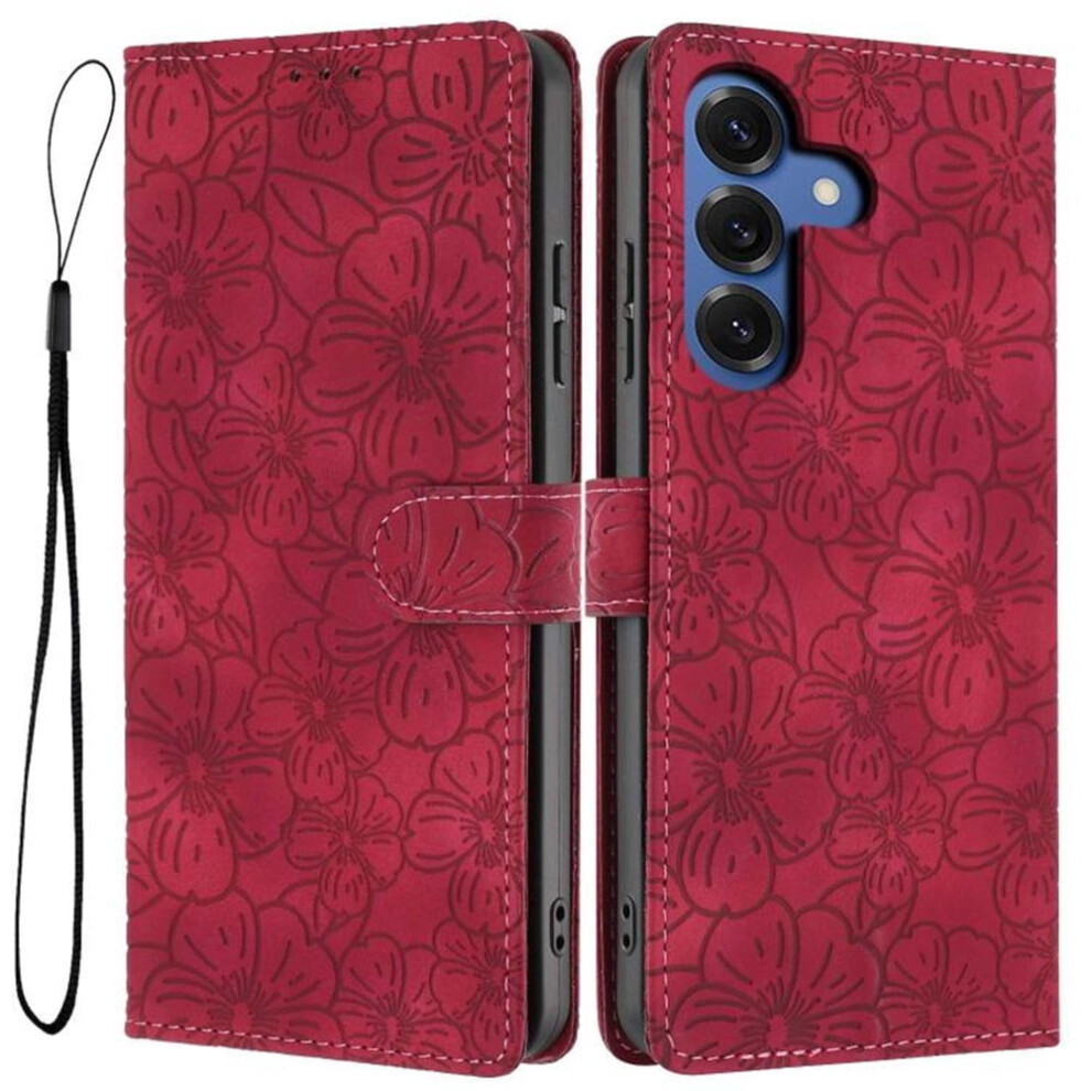 Cherry Blossom Embossed Leather Flip Wallet Case For Red 9152228964112