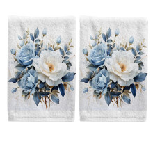 Floral blue cotton bathroom hand towel set 15.5x29.5 inch