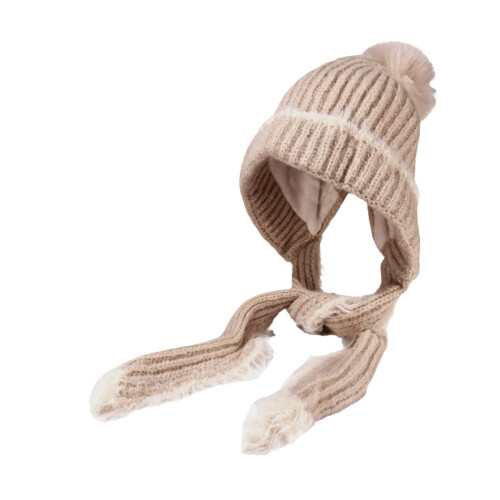 Ensemble pull-over kaki avec bonnet et écharpe en maille pour femme 2