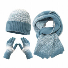 Winter Knit Set, Color Block Cuffed Beanie, Fleece Lined Hat, Matching Scarf & Gloves, 3-Piece Men's & Women's Set, Winter Outdoor Set Blue