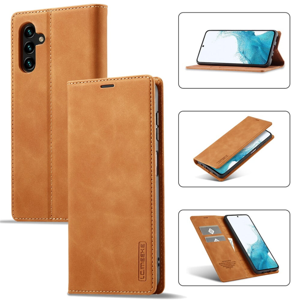 Lc.imeeke Leather Flip Wallet Case For Compatible With Samsung Galaxy S25 Fe 5G Â Magnetic Closure, Card Holder, Shockproof, Kickstand Brown 9193271859888