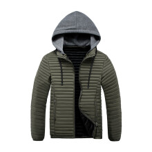Veste légère à capuche côtelée en coton rembourrée, pour homme, vert olive, taille M