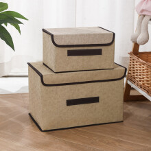 2-Pack Flip Storage Boxes, Large & Small Foldable Wardrobe Boxes with Handles – Fabric (Non-woven + Cardboard), Clothes/Bedding/Toy Storage,
