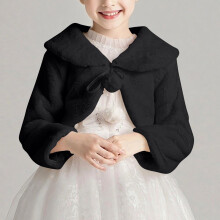 1-16Y Girls Fluffy Fleece Cape Long Sleeve Round Neck Short Shawl Dress Coat Warm Cozy Winter Outerwear