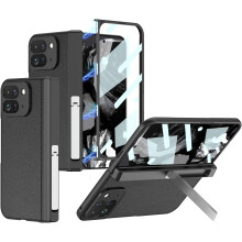 Leren hoesje voor de Google Pixel 9 Pro Fold met scharnier en schermbescherming.