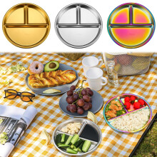 Stainless Steel Partitioned Dinner Plates for Food Separation & Portion Control – Compatible with Cafeterias & Buffet Service