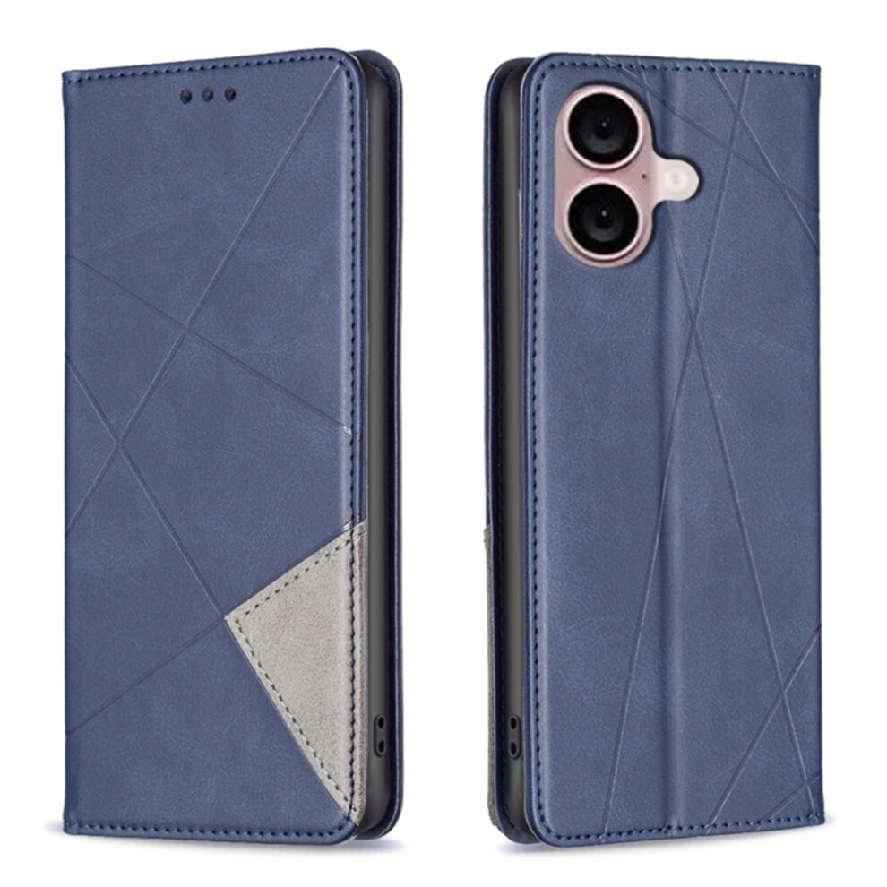Rhombus Flip Wallet Leather Case For Iphone 16 Â Magnetic, Shockproof, Kickstand, Card Holder, Blue 9418476719820