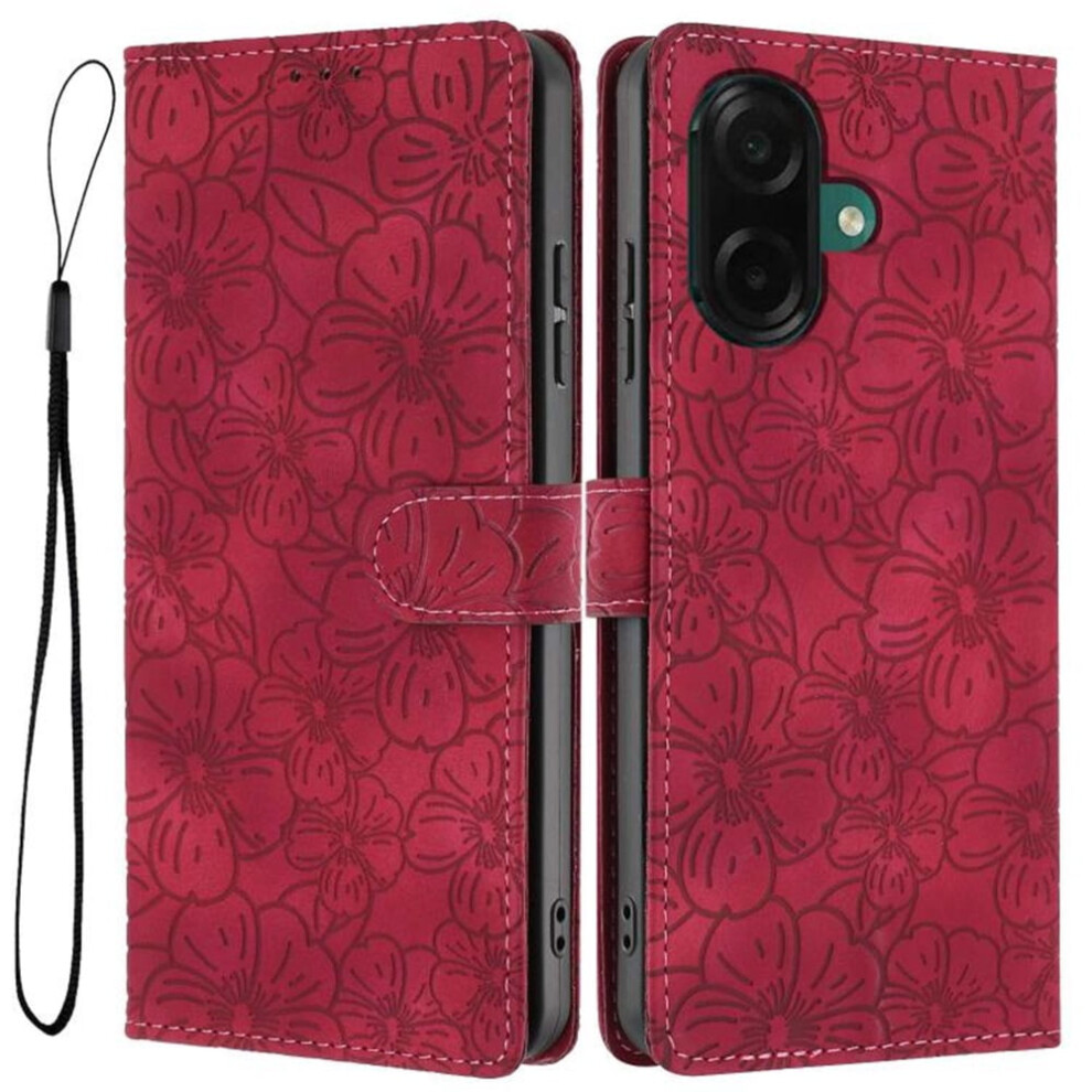 Cherry Blossom Embossed Leather Flip Wallet Case For Samsung Galaxy A05 Â Magnetic, Shockproof, Card Holder, Red 9418476719868