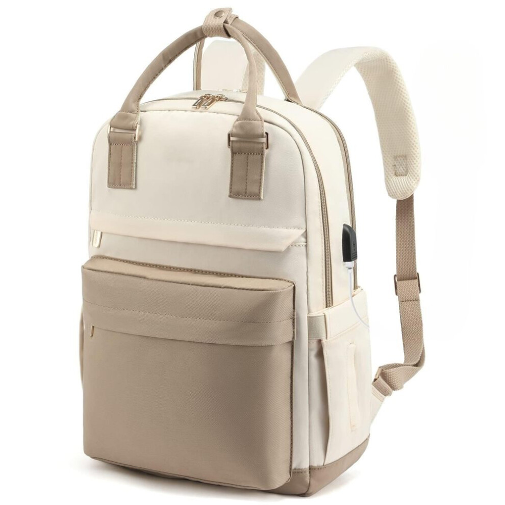 Lightweight Backpack For College, 20Organized Pockets Stylish Laptop Bag With Comfortable S-Shape Straps, Anti-Theft Zippered Pocket Travel Bookbag Kaki 9425574223715