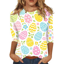 Dames top met paashaasprint, 3/4 mouwen, maten S-3XL