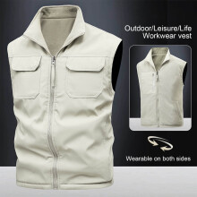 Men's Reversible Sleeveless Work Jacket Solid Color Lapel No Hood Design Outdoor Fishing Photography Casual Top