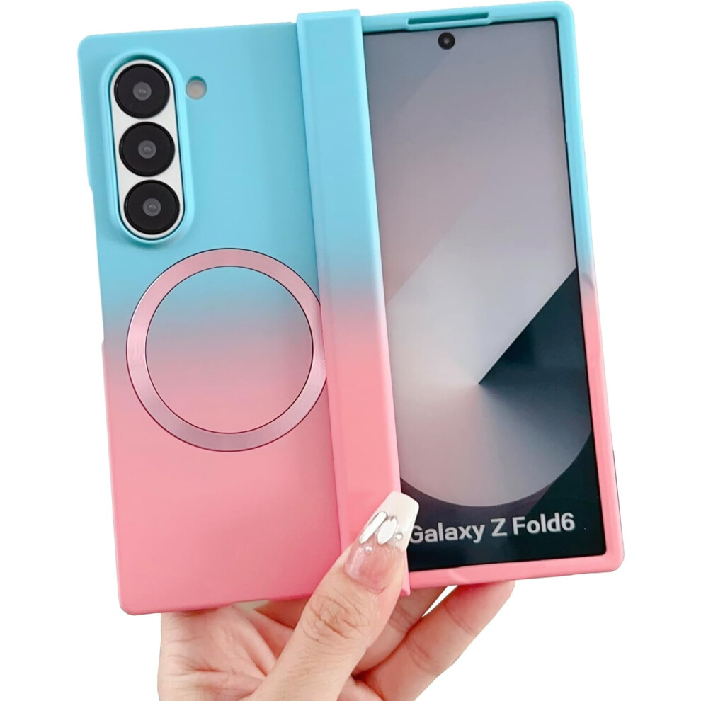Magnetic Case For Samsung Galaxy Z Fold 5 Â Hinge Protection, Luxury Gradient Design, Magsafe Compatible, Anti-Scratch, Shockproof, & Blue/Pink 9418476719974