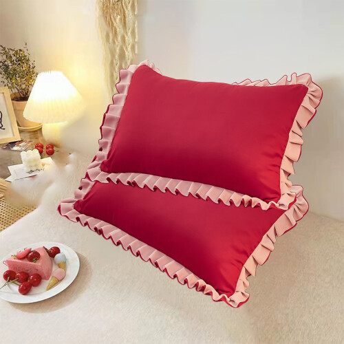 Ruffle Pillow Cases Set of 2 19x29 Inch Envelope Closure Red
