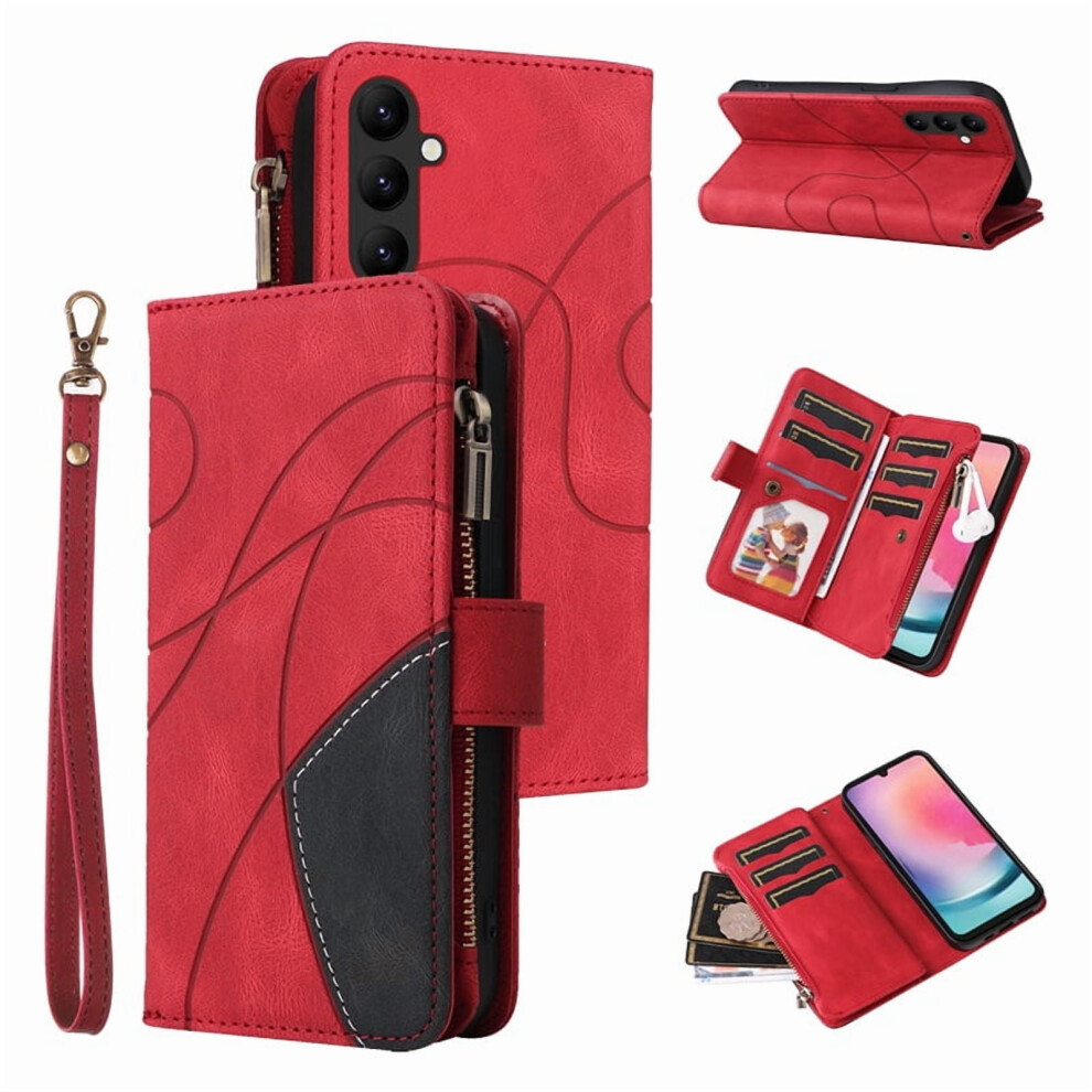 Samsung Galaxy A25(5G) Wallet Case With 9-Card Holder, Zipper Pocket, Magnetic Closure, Pu Leather Folio & Wrist Strap Â Red 9418476720710