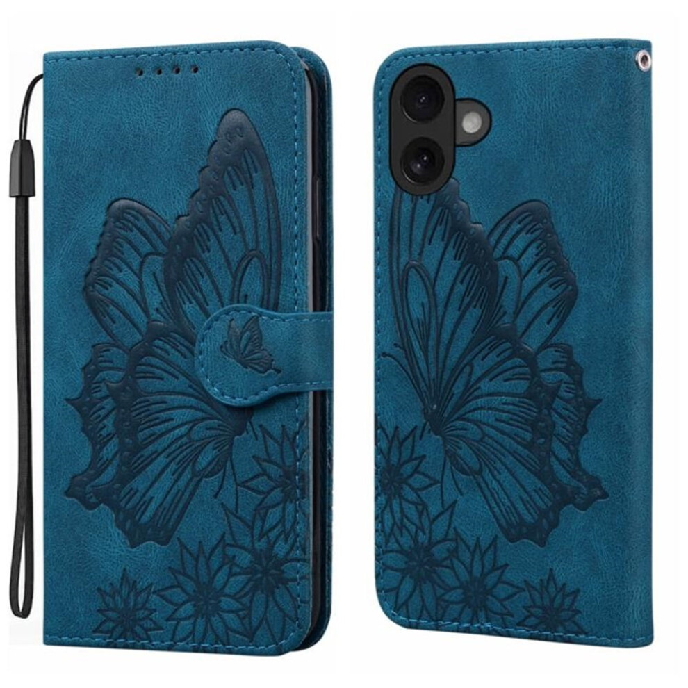 Iphone 17 6.3" Pu Leather Flip Wallet Case Â Butterfly Embossed, Strong Magnetic Closure & Card Slots, Compatible With Iphone 17 Blue 9152228555433