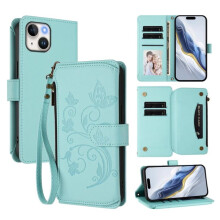 Mintgroene leren magnetische flipcase met standaard en draagkoord