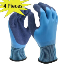 Gants bleus Ă double enduction de latex, paquet de 4
