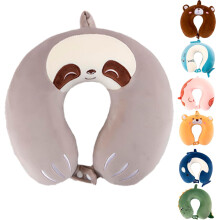 Kids Travel Pillow for Airplane, Road Trip, Car Seat - Neck, Chin Supporting - Memory Foam Insert and Cute Animal Plush Cover - Gift for Boys, Girls