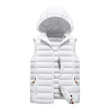 Men's Casual Trendy Rib Pattern Sleeveless Cotton Vest - Hooded Solid Color Slim-fit Cotton-padded Jacket, White, Size XXXXL