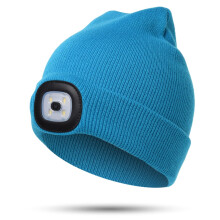 Morttic LED Beanie Hat, Rechargeable 4-LED Lighted Cap, Ultra Soft Knitted Warm Hat for Kids – Light Blue (Compatible with USB Charging)