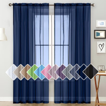 Semi-Sheer Navy Curtains 52x84 in, Light Filtering, Rod Pocket, 2 Panels, Compatible with Standard Rods