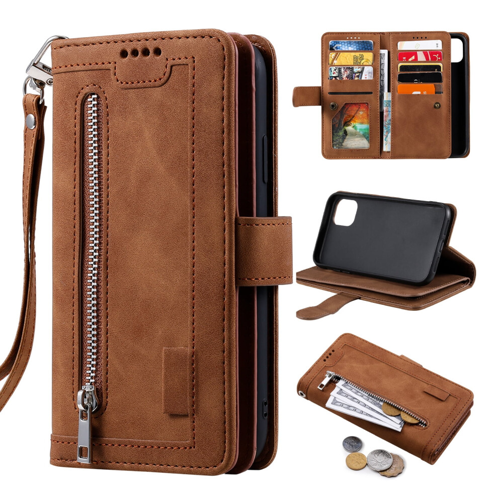 Compatible With Iphone 13 Pro Wallet Case With Wrist Strap, Pu Leather Folio Flip Cover With Zipper Pocket, Magnetic Clasp, Id/Card Slots & 9165521669509