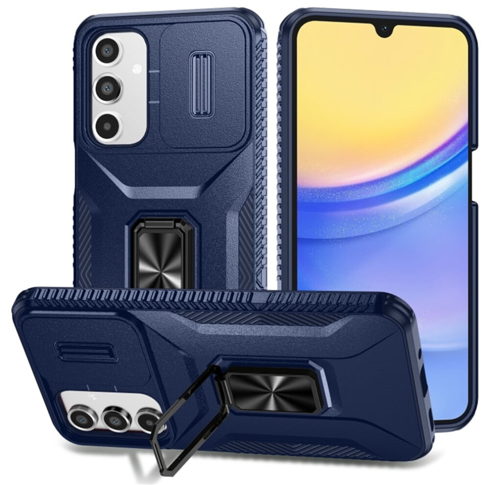 Slim Fit Shockproof Hybrid Case For Samsung Galaxy A16 6.7", Â Military-Grade, Slide Camera Cover & Rotated Ring Kickstand, Compatible With Blue 9130661951609