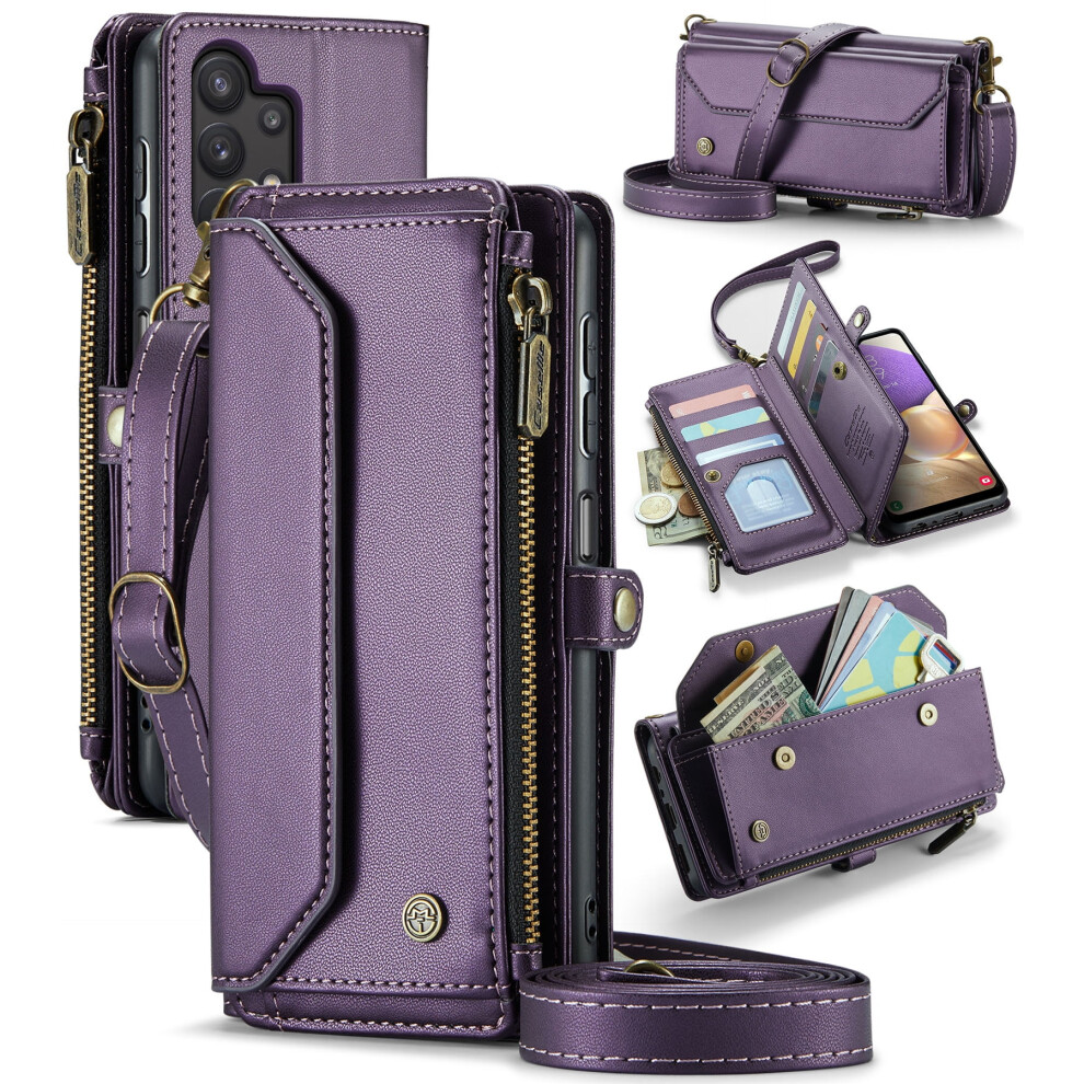 Caseme Leather Wallet Case For Compatible With Samsung Galaxy A32 5G Â Rfid Blocking, 10-Card Holder, Zipper Bills Slot, Magnetic Wrist Strap 9130661952101