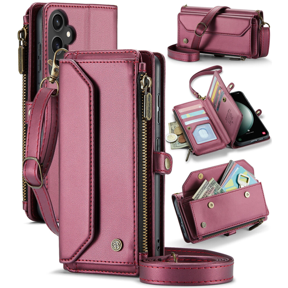 Caseme Leather Wallet Case For Compatible With Samsung Galaxy S23 Fe Â Rfid Blocking, 10-Card Holder, Zipper Bills Slot, Magnetic Wrist Strap 9130661951869