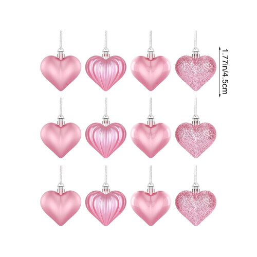 Heart Decorations Pink Hanging Ornaments 12pcs