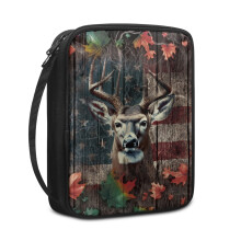 Deer Maple Leaf & American Flag Bible Case for Men – Sturdy Portable Cover with Handle, Compatible with Standard Bibles