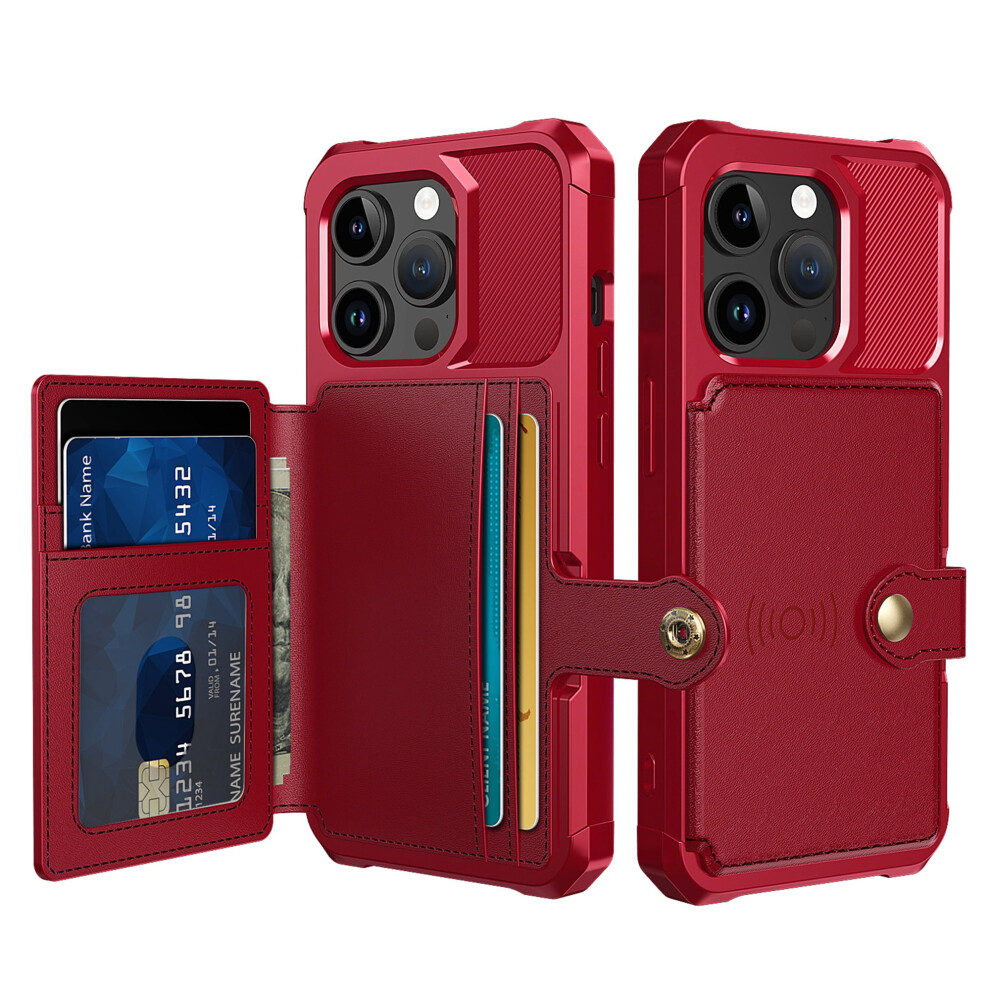 Iphone 15 Pro Max Case With Card Holder Â Shockproof Magnetic Flip Wallet Case, Red 9170372165063