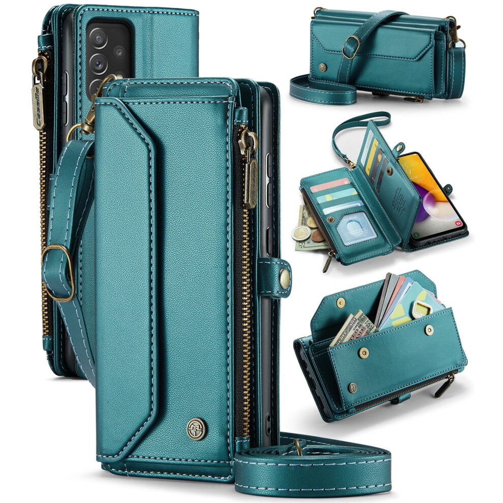 Caseme Leather Wallet Case For Compatible With Samsung Galaxy A72 6.7" Â Rfid Blocking, 10-Card Holder, Zipper Bills Slot, Magnetic Wrist Strap 9170372164943