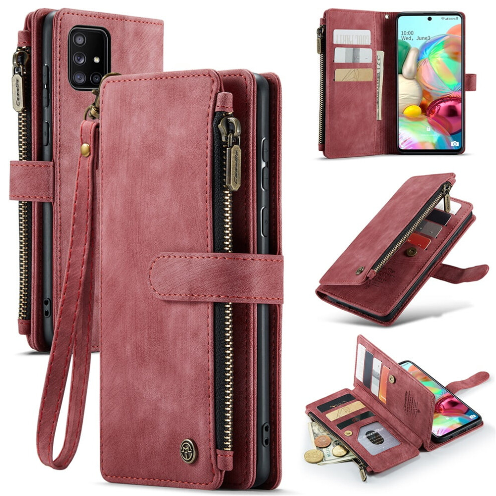 Caseme Wallet Case For Samsung Galaxy A71 4GâPu Leather, Magnetic Flip, Lanyard, Zipper Card Holder, 6.7" 9170372165698