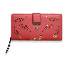 Girls and Teens Leather Wallet Bifold Long Purse with Hollow Floral Pattern Secure Zipper Credit Card Holder Wallet for Women Ladies