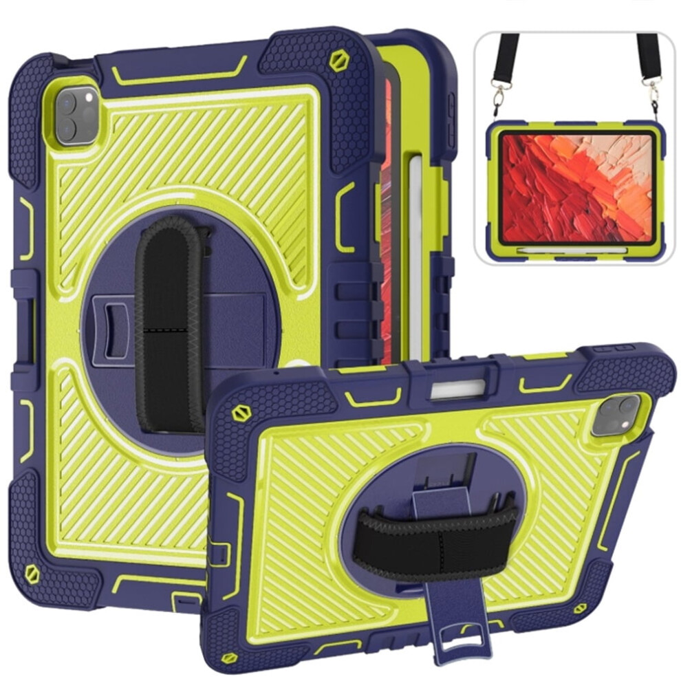 Shockproof Case For Ipad Pro 11 (2025/2024), Anti-Drop Silicone+Pc 360 Rotating Handle Stand With Shoulder Strap, Yellow 9170372167425