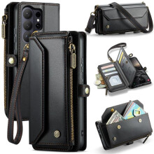 CaseMe Leather Wallet Case for Samsung Galaxy S26 Ultra 5G—RFID Blocking, 10-Card Holder, Zipper Bills Slot, Magnetic Strap, Black