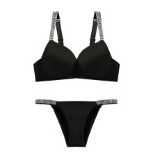 Damen-Pyjama-Set mit Strasssteinen, BH mit Bügeln und schwarzem