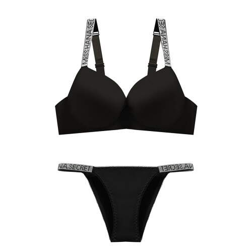 Damen-Pyjama-Set mit Strasssteinen, BH mit Bügeln und schwarzem