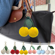 6Pcs Furry Cherry Pendant Keychain, Car Decor Bag Charm Accessory, Cute Aesthetic Kawaii Gift For Women, Trendy Couple Friendship Jewelry