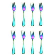 Iridescent Mini Forks for Outdoor Dining, Fine Serrated Edge Stainless Steel Dessert Cutlery with Vacuum Electroplating Technology, Luxury Matte