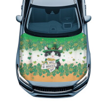 Ierse vlag, groene hoed, zwarte kat, universele autohoes voor motorkap