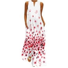 Maxikleid für Damen, Sommermode, V-Ausschnitt, Taschenkleid, ärmelloses, bodenlanges Kleid, fließendes langes Strandkleid